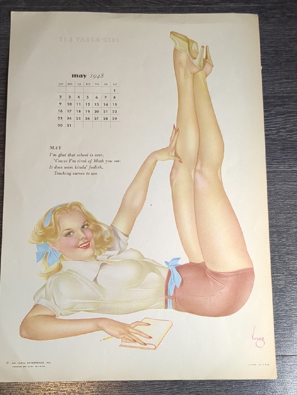 Vintage 40s Alberto Vargas Varga Girl May 1948 Esquire Original Calendar Page